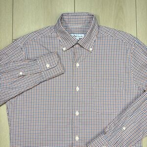 Peter Millar Orange Blue Check Stretch Button Down Shirt Men's Small Casual Golf